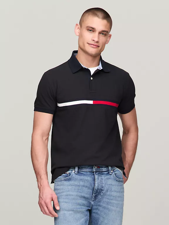 Tommy Hilfiger Embroidered Stripe Regular Fit Polo-Black