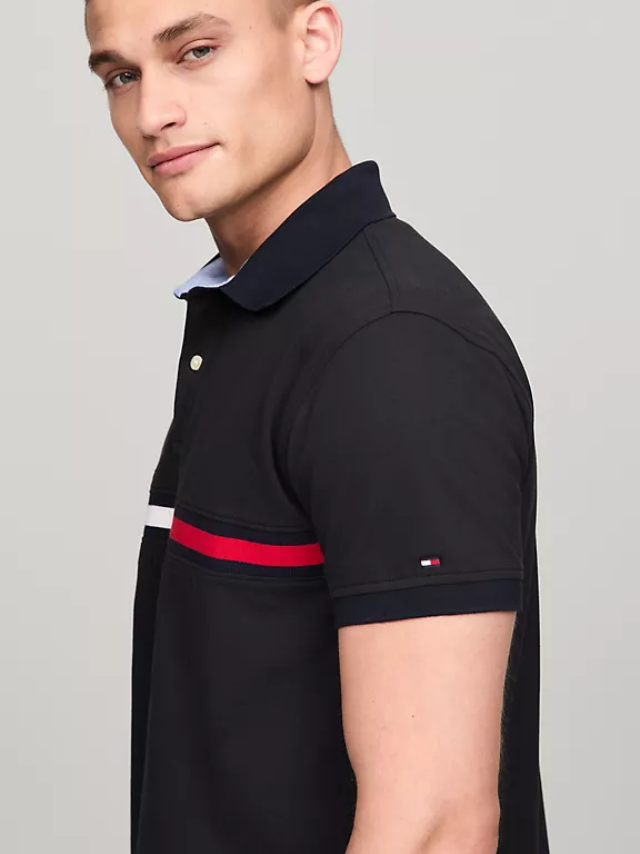 Tommy Hilfiger Embroidered Stripe Regular Fit Polo-Black