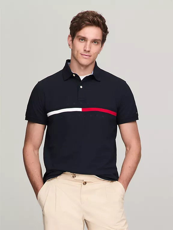 Tommy Hilfiger Embroidered Stripe Regular Fit Polo-Navy