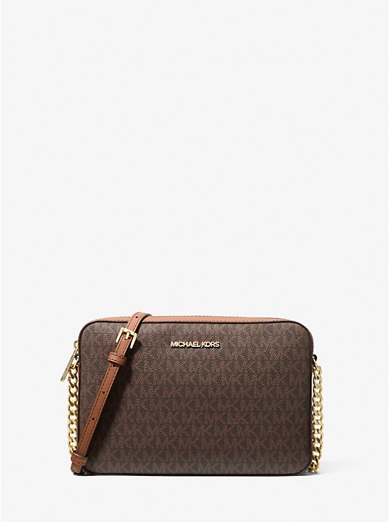 Jet Set Large Printed Logo Crossbody Bag-BROWN