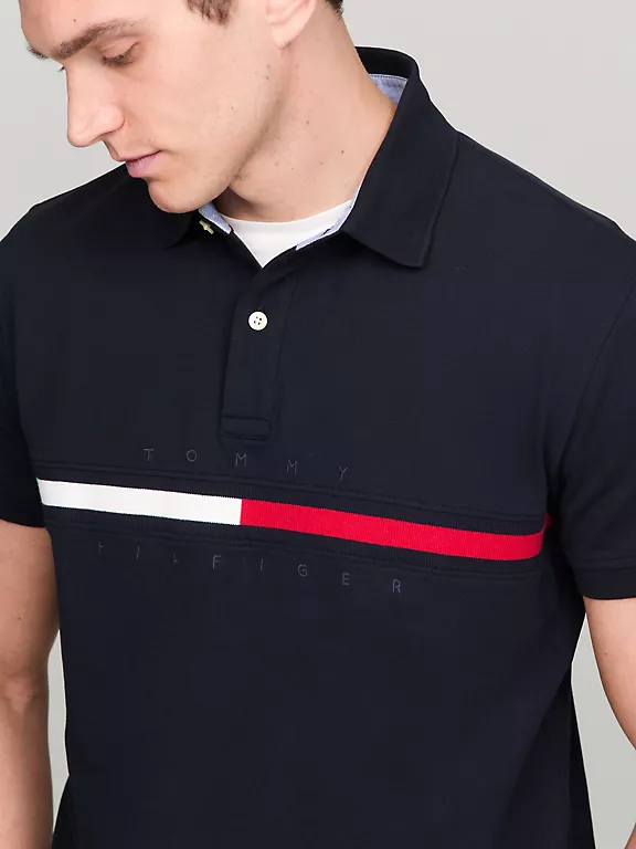Tommy Hilfiger Embroidered Stripe Regular Fit Polo-Navy