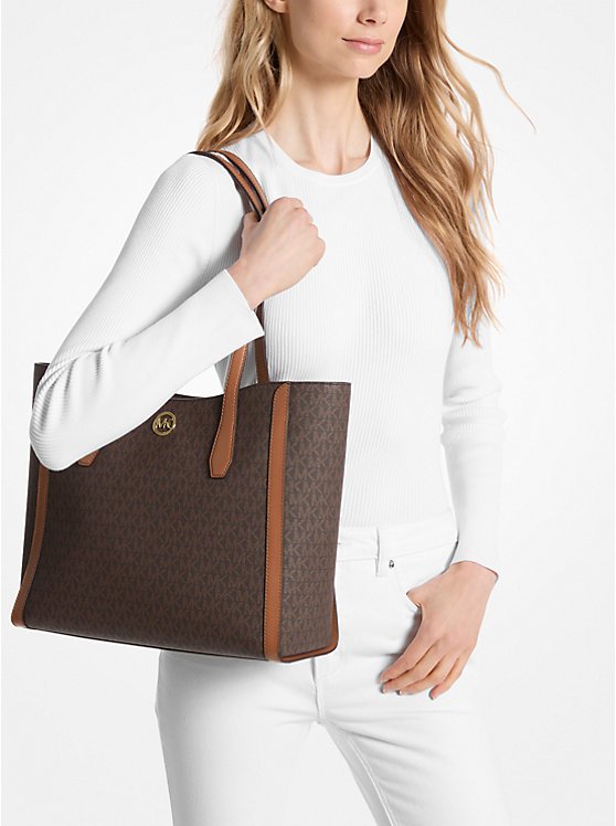 Leida Large Signature Logo Tote Bag-BROWN