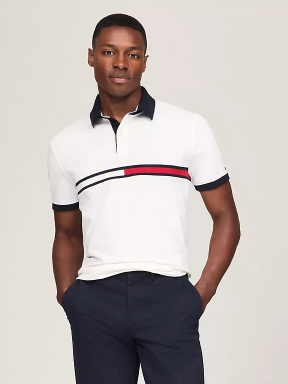 Tommy Hilfiger Embroidered Stripe Regular Fit Polo-Fresh White
