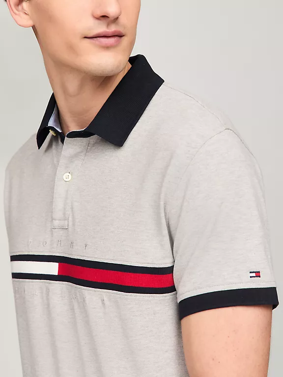 Tommy Hilfiger Embroidered Stripe Regular Fit Polo-Grey Heather