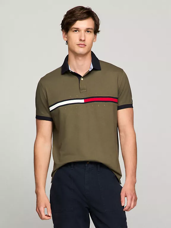 Tommy Hilfiger Embroidered Stripe Regular Fit Polo-Army Green