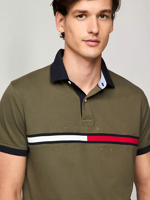 Tommy Hilfiger Embroidered Stripe Regular Fit Polo-Army Green