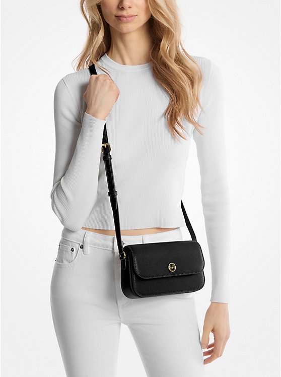Michael Kors Jet Set Travel Small Pebbled Leather Crossbody Bag (BLACK)