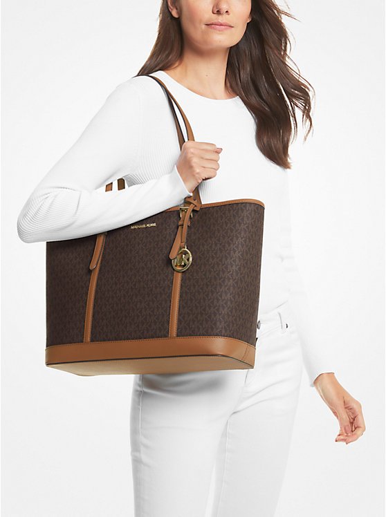 Michael Kors Jet Set Travel Large Logo Tote Bag (Brown)