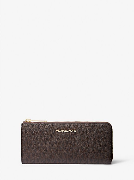Michael Kors Jet Set Travel Large Logo Quarter-Zip Wallet (BROWN)