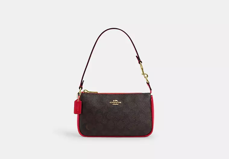Coach Nolita 19 In Signature Canvas Gold/Walnut/Bold Red