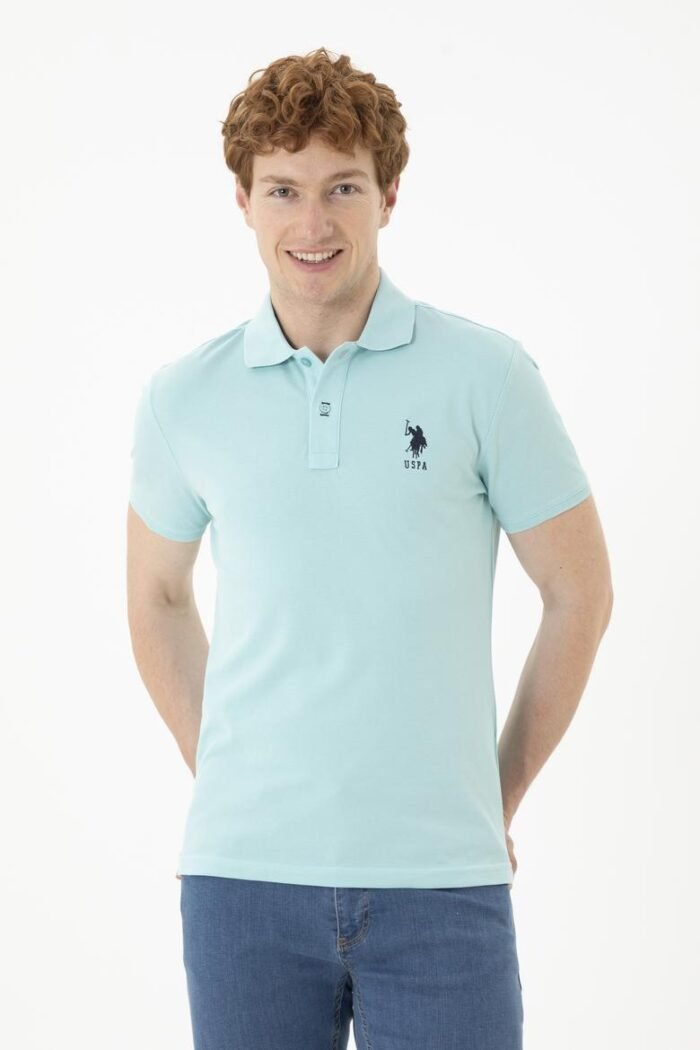Solid Pique Knit Polo Shirt-Aqua Green