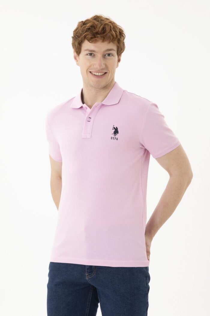 Solid Pique Knit Polo Shirt-Pink