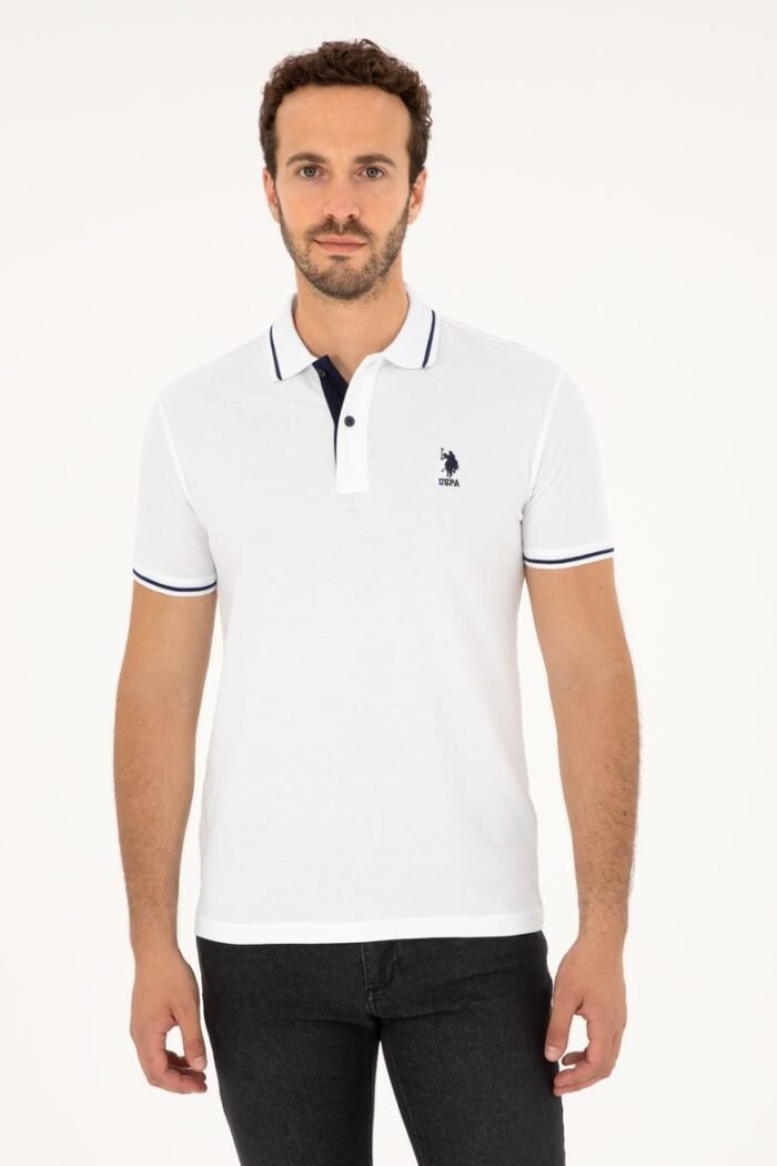 Solid Pique Knit Polo Shirt-White