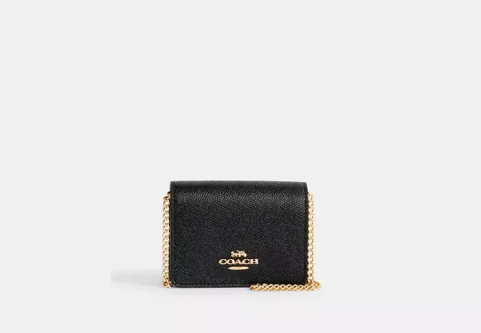 Mini Wallet On A Chain (Crossgrain leather/Gold/Black)