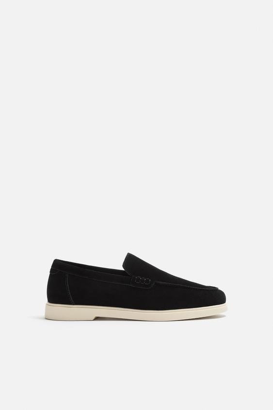 ZARA-CASUAL LEATHER LOAFERS-Black