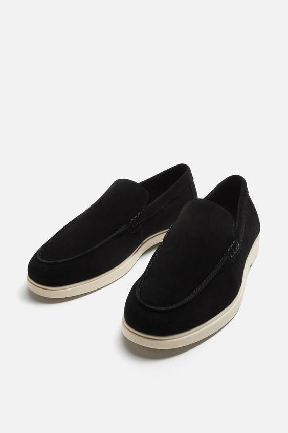 ZARA-CASUAL LEATHER LOAFERS-Black