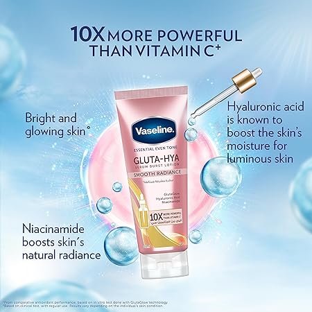 Vaseline Essential Even Tone Body Lotion Smooth Radiance, Gluta-Hya Serum Burst, 10X More Powerful than Vitamin C, Deeply Moisturising, 200ml